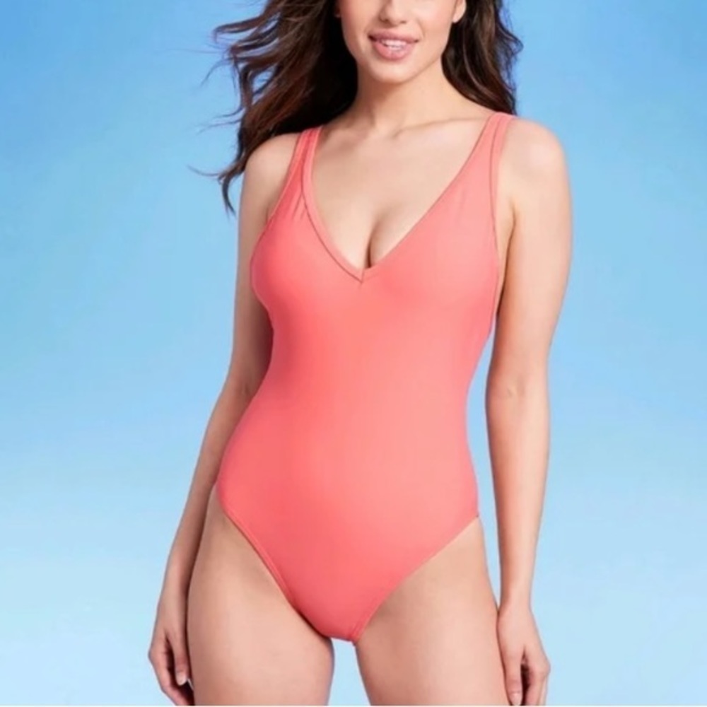 Kona Sol Women's V-Neck Over the Shoulder High Leg One Piece Swimsuit‎
